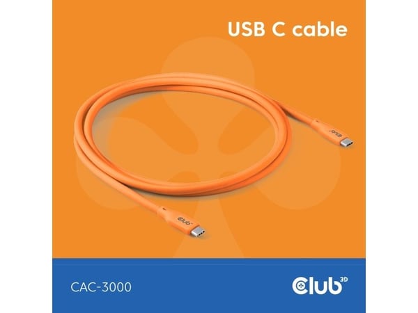 CLUB3D USB C -kaapeli oranssi, 2 m, USB C, USB C, USB4 Gen 2x2, oranssi, USB4 Gen 2x2, oranssi