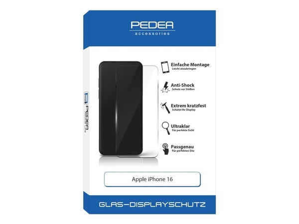 PEDEA 50170102, Apple, iPhone 16, Pudotuksenkestävä, Naarmuuntumisenkestävä, Iskunkestävä, Läpinäkyvä, 1 kpl