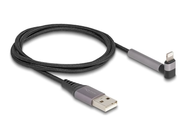 Delock - Lightning-kabel - USB hann rett til Lightning hann vinklet, stativ - 1.5 m - svart/grå - lade og synkronisere