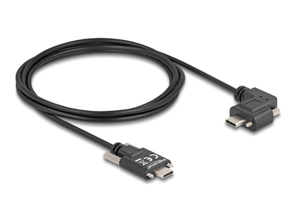 Delock - USB-kabel - 24 pin USB-C (hann) rett til 24 pin USB-C (hann) venstre/høyre-vinklet - USB 2.0 - 3 A - 2 m - tommelskruer, støtte for Power ...