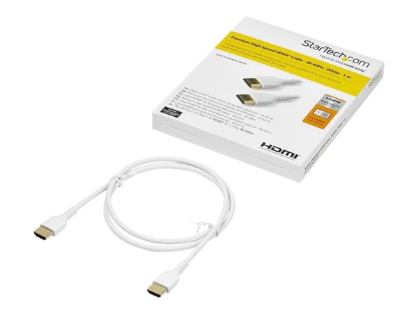 StarTech.com RHDMM1MPW HDMI-kabel (4K 60Hz, 1m, høyhastighet, HDMI 2.0, TPE-kabel, med Ethernet, robust, aramidfiber) hvit - Premium høyhastighets ...