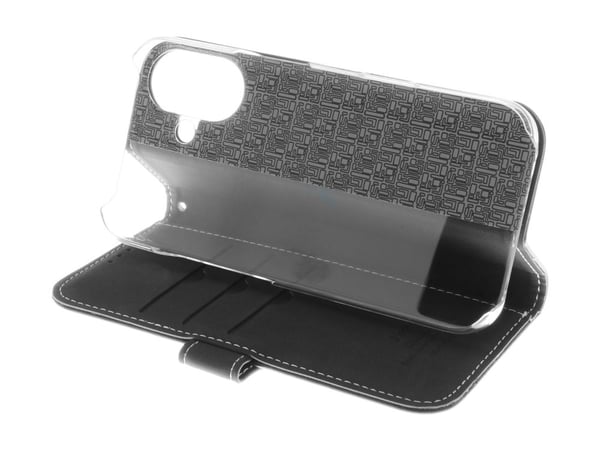 Insmat Exclusive - Lommebok for mobiltelefon - ekte skinn, kartong+papir+aluminiumsfolie, polykarbonat (PC), bomullssting - svart - for Apple iPhon...