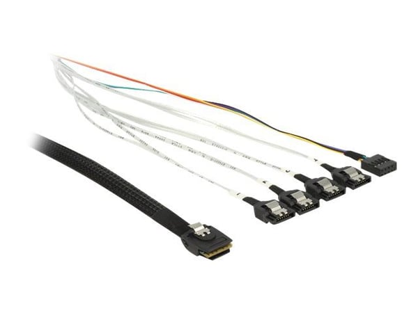 Delock - Intern SAS-kabel - SAS 6Gbit/s - mini-SAS (SFF-8087) (hane) till SATA, sidoband - 1 m