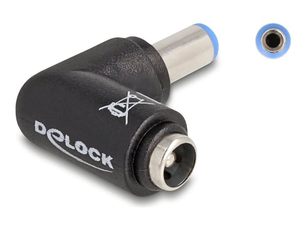 Delock - Strømadapter - 5,5 x 2,1 mm DC-jakk (hann) til 5,5 x 2,1 mm DC-jakk (hunn) vinklet - 20 V - 5 A - svart