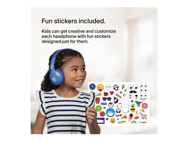 Belkin SoundForm Mini - Hodetelefoner med mikrofon - on-ear - Bluetooth - trådløs, kablet - 3,5 mm jakk - blå