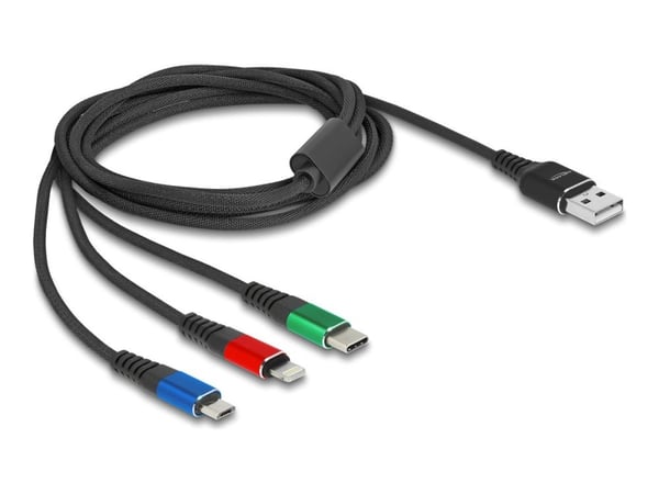 Delock - Strømkabel - USB (kun strøm) (hann) til USB-C (kun strøm), Apple Lightning (kun strøm), 4-stifts Micro-USB Type B (kun strøm) (hann) - 5 V...