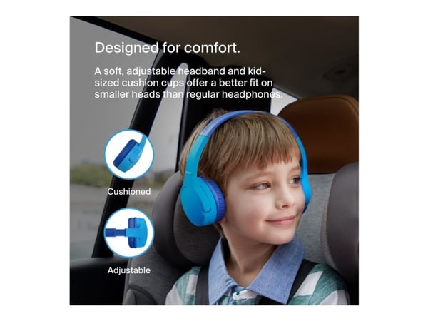 Belkin SoundForm Mini - Hodetelefoner med mikrofon - on-ear - Bluetooth - trådløs, kablet - 3,5 mm jakk - blå