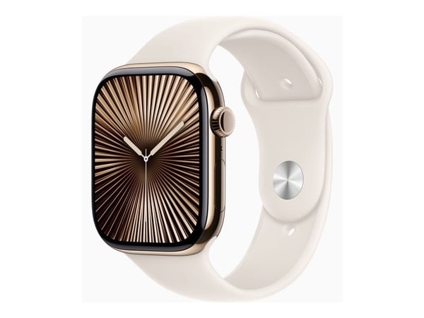 Apple Watch Series 10 (GPS + Cellular) - 46 mm - gull titan - smartklokke med sportsbånd - fluorelastomer - stjernelys - båndbredde: S/M - 64 GB - ...