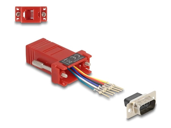 Delock Assembly Kit - Seriell adapter - DB-9 (hann) skrubar til RJ-12 (6-pin) (hunn) - individually assignable serial interface - rød