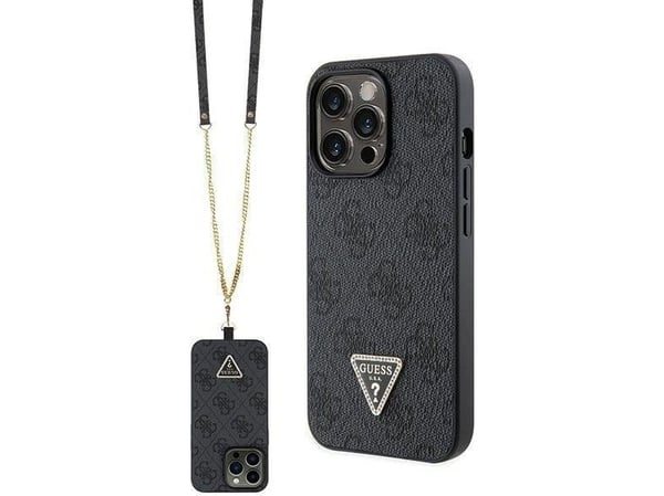 Originalt frontpaneldeksel GUESS GUHCP13LP4TDSCPK for iPhone 13 PRO (Metal Logo Stars Crossbody / Svart)