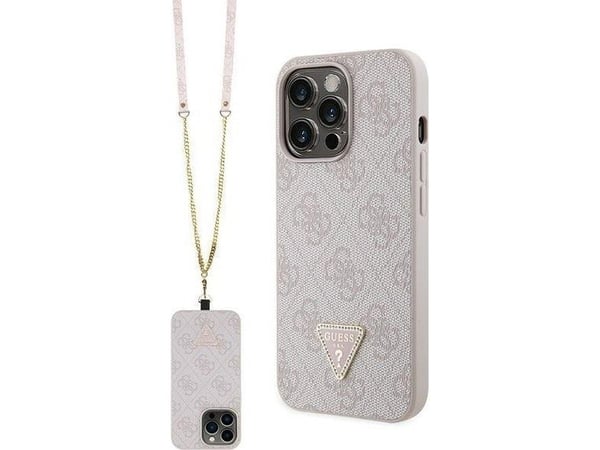 Guess GUHCP13LP4TDSCPP Kotelo iPhone 13 Pro / 13 - vaaleanpunainen Crossbody 4G Metallic Logo
