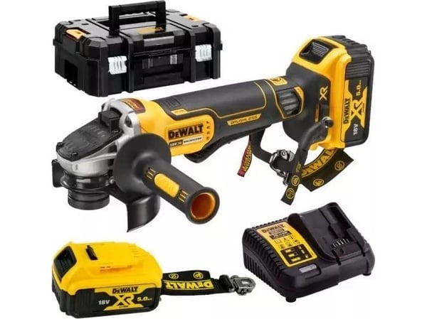 DEWALT šlifuoklis angšt. 18V DCG406P2LRT 125mm BL BL BLATH 2x5.0Ah TSTAK LANYARD READY