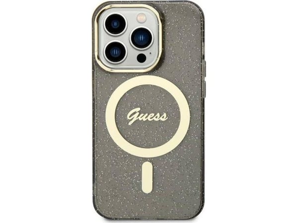 Guess deklas skirtetui til iPhone 11 GUHMN61HCMCGK svart hardt deksel Glitter Gold MagSafe