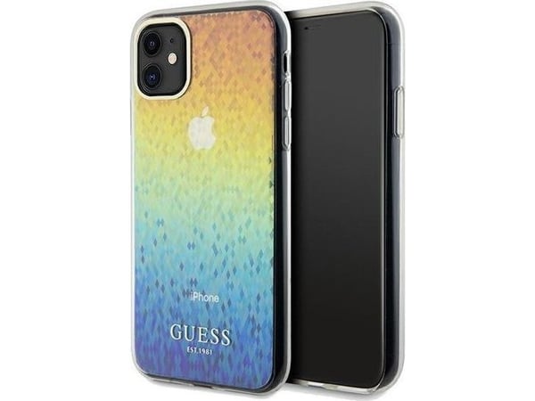 Originalt frontpaneldeksel GUESS GUHCN61HDECMI for iPhone 11 (IML fasettert speil / Disco Rainbow)