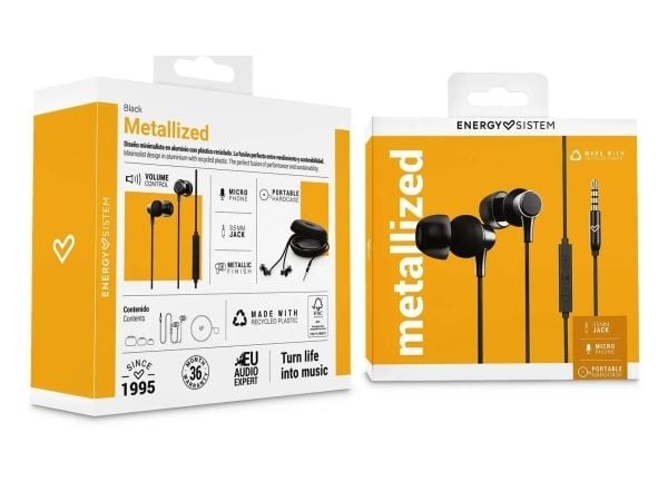 Energy Sistem Metallized, Koblet med ledninger (ikke trådløs), 20 - 20000 Hz, Samtaler/musikk, 12 g, Hodesett, Svart