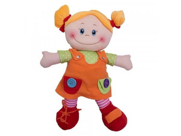 Askato dukke med oransje kjole