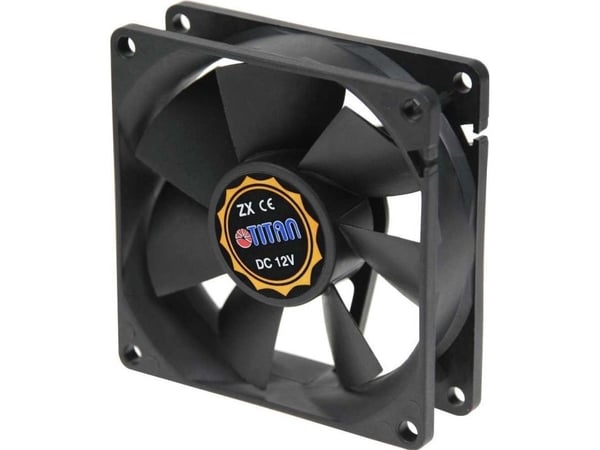 Titanfläkt, 80 x 80 x 25 mm, med tachosignal, flytande glidlager 12 V DC, 42,5 m?/h, 2500 rpm, <28 dB(A) (TFD-8025M12Z)