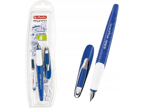 Herlitz my.pen, Blå, Hvit, Patronpåfyllingssystem, Blå, Gummi, Rustfritt stål, Venstrehendt