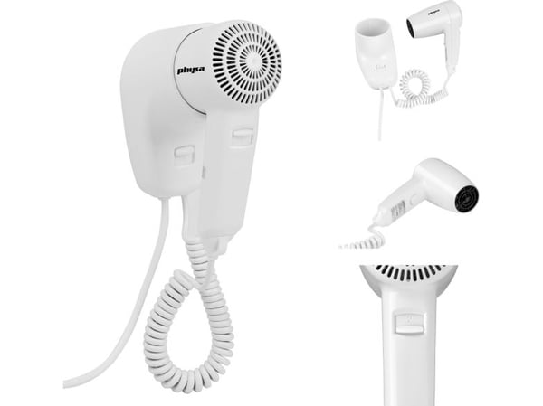 Seinäkiinnitteinen hotellihuonehiustenkuivaaja, valkoinen, 1200W Physa PURUS Seinäkiinnitteinen hotellihuonehiustenkuivaaja, valkoinen, 1200W Physa PURUS