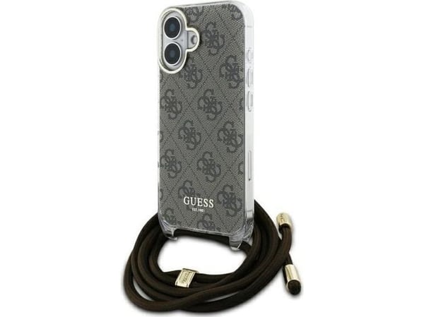 Dėklas Guess GUHCP16SHC4SEW iPhone 16 6.1" ruda/ruda kovakantinen kotelo Crossbody Cord 4G Tulosta