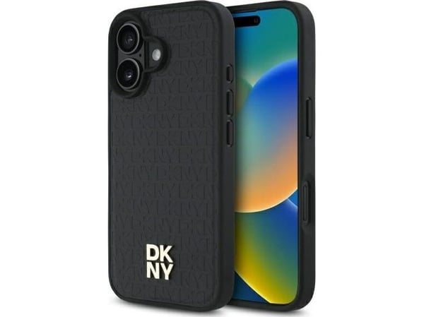 DKNY DKHMP16SPSHRPSK iPhone 16 6,1" hardcase svart/black Repeat Pattern Stack Logo MagSafe