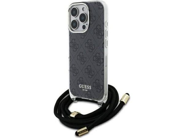 Dėklas Guess GUHCP16LHC4SEK iPhone 16 Pro 6.3" juoda/juodas kovakotelo Crossbody Cord 4G Tulosta