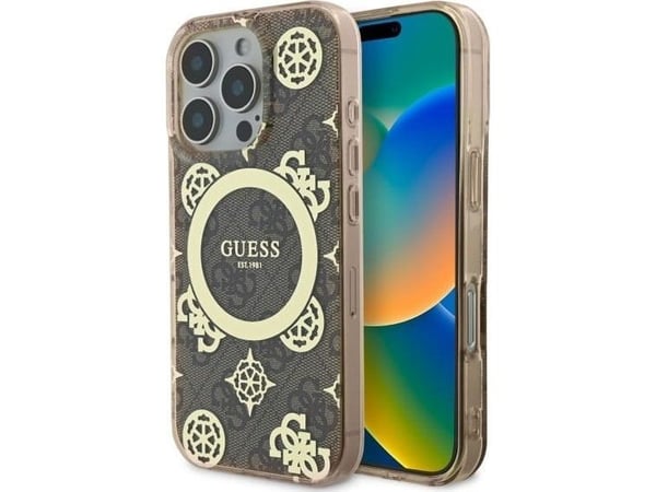 Guess GUHMP16XH4PYEEW iPhone 16 Pro Max 6.9" ruda/ruda kietas dėklas IML Peony 4G taustalla MagSafe