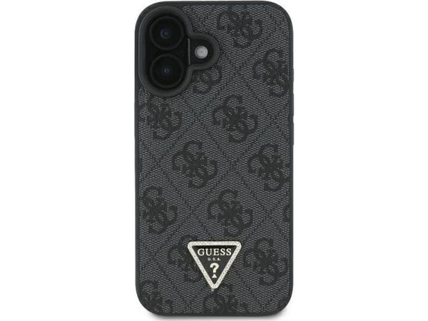 Guess läder metall logotyp strass crossbody-skal för iPhone 16 - svart