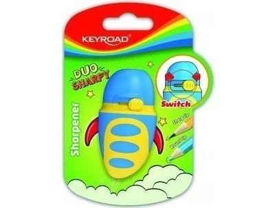 Keyroad Duo Sharpy linjal i plast, multifunksjonell, 1 stk, med beholder, blister, blandede farger