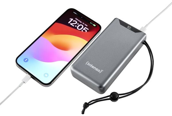 Intenso F20000 - Strømbank - 20000 mAh - 20 watt - 3 A - QC 3.0, Power Delivery 3.0 + PPS - 2 utgangskontakter (24 pin USB-C, USB-type A) - på kabe...