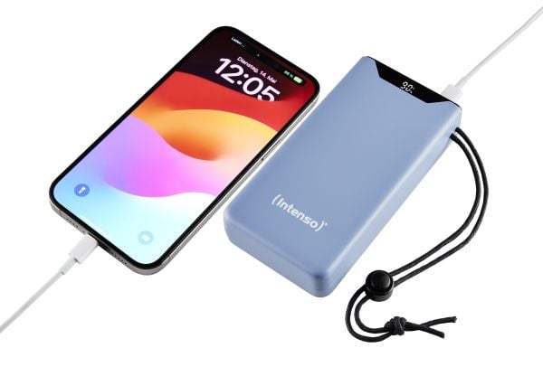 Intenso F20000 - Strømbank - 20000 mAh - 20 watt - 3 A - QC 3.0, Power Delivery 3.0 + PPS - 2 utgangskontakter (24 pin USB-C, USB-type A) - på kabe...
