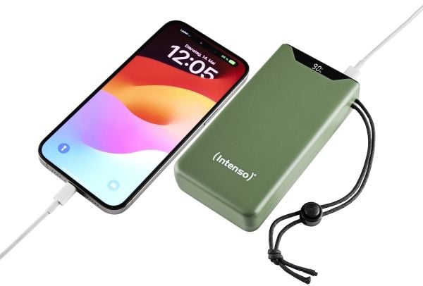 Intenso F20000 - Strømbank - 20000 mAh - 20 watt - 3 A - QC 3.0, Power Delivery 3.0 + PPS - 2 utgangskontakter (24 pin USB-C, USB-type A) - på kabe...