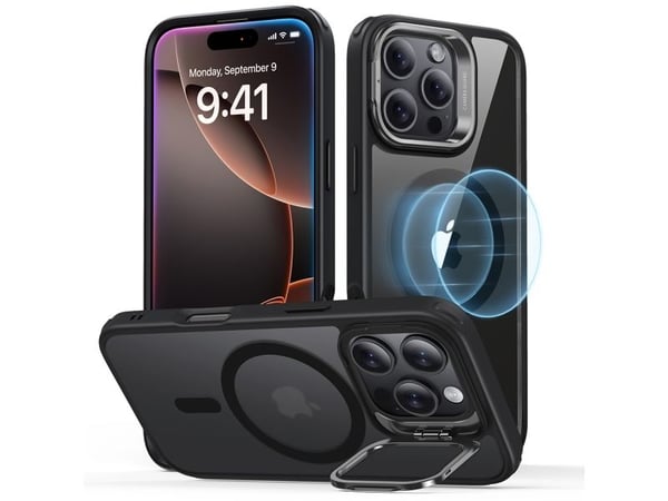 esr Classic Hybrid HaloLock with Stash Stand, Etui, Apple, iPhone 16 Pro, 16 cm (6.3"), Svart, Gjennomsiktig