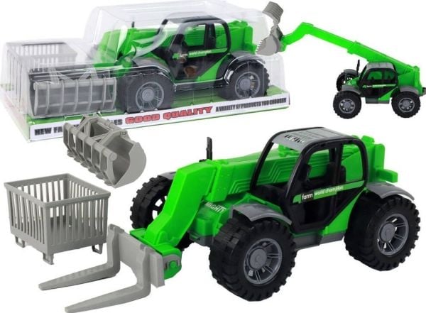 LeanToys landbrukskjøretøy traktor grønn løftekran maskin