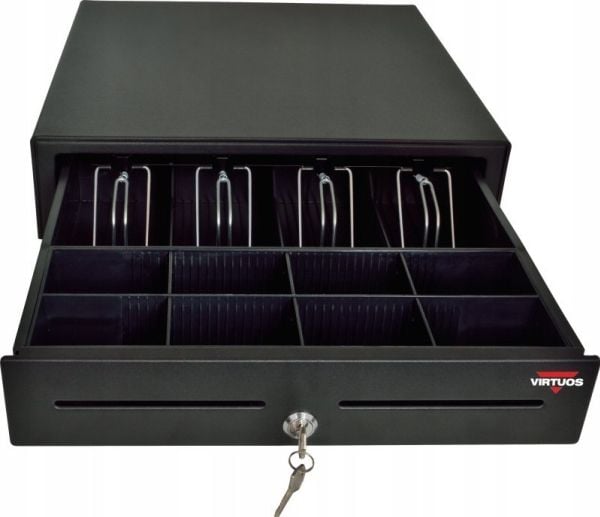 Virtuos kasse-/skuffe S-410C m. kabel, 4/8, 9–24V, svart