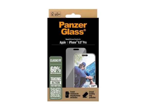 PanzerGlass - Skjermbeskyttelse for mobiltelefon - klassisk passform - glass - rammefarge transparent - for Apple iPhone 16 Pro Max