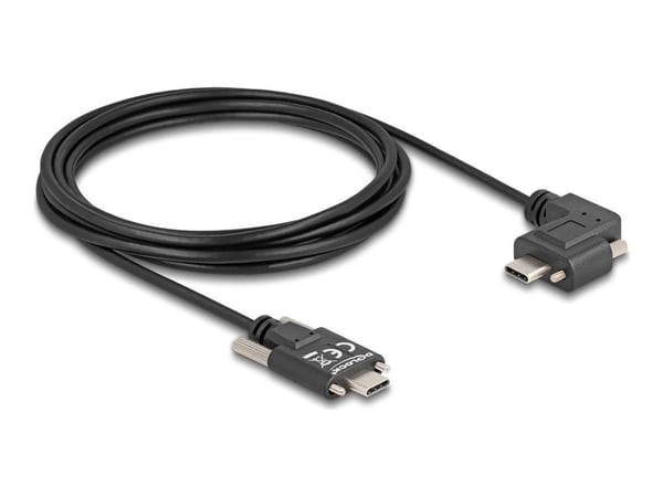 Delock - USB-kabel - 24 pin USB-C (hann) til 24 pin USB-C (hann) venstre/høyre-vinklet - USB 2.0 - 3 A - 3 m - tommelskruer, støtte for Power Deliv...