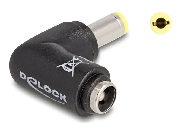 Delock - Strømadapter - 5,5 x 2,5 mm DC-jakk (hann) til 5,5 x 2,5 mm DC-jakk (hunn) vinklet - 20 V - 5 A - svart