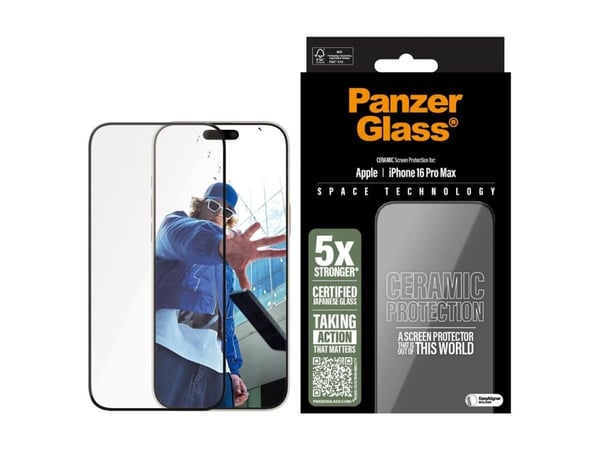 PanzerGlass - Skjermbeskyttelse for mobiltelefon - ultrabred passform - glass - rammefarge svart - for Apple iPhone 16 Pro Max