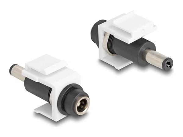 Delock - Strømadapter - 5,5 x 2,1 mm DC-jakk (hunn) til 5,5 x 2,1 mm DC-jakk (hann) - Keystone-jakk - hvit