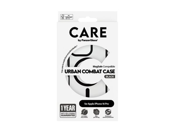 CARE by PanzerGlass Urban Combat - Baksidedeksel for mobiltelefon - svart ramme - MagSafe-samsvar - resirkulert plast - gjennomsiktig, svart - for ...