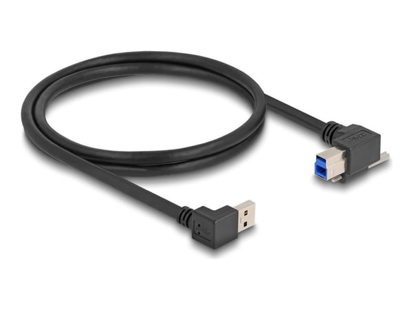 Delock USB 5 Gbps-kabel USB Type-A-hann vinklet 90° nedover til USB Type-B-hann med skrue vinklet 90° til høyre