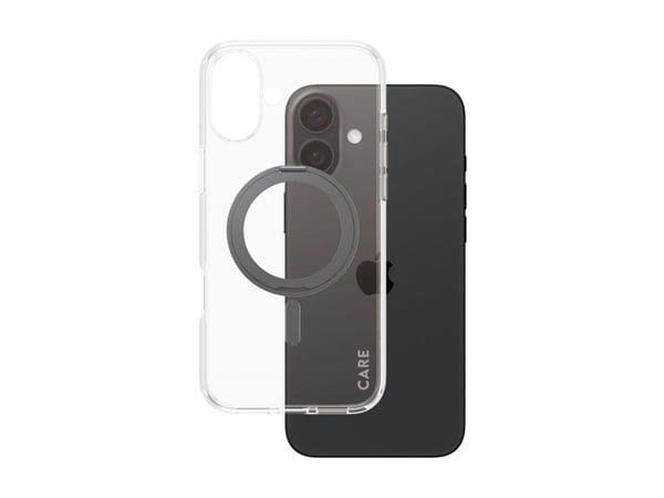 CARE by PanzerGlass - Baksidesskydd för mobiltelefon - MagSafe-kompatibilitet - återvunnen plast - transparent, svart - för Apple iPhone 16 Plus