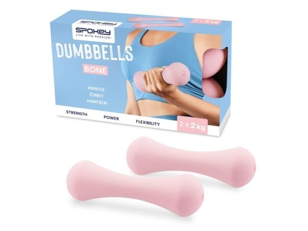 Spokey BONE, Dumbbell med fast vekt, Rosa, Neopren, Neopren, 2 kg, 2 stk.
