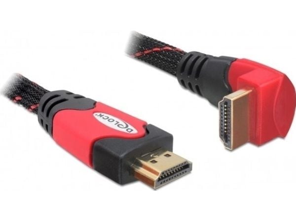 Delock High Speed HDMI with Ethernet - HDMI-kabel med Ethernet - HDMI hann til HDMI hann - 1 m - vinkelkontakt