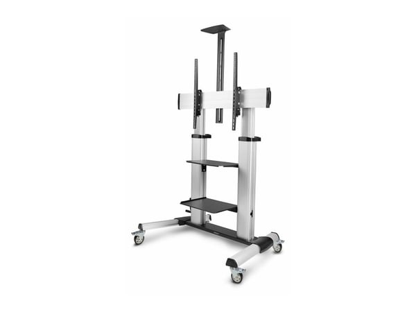 StarTech.com Rolling TV Cart/Stand On Wheels, Up to 100inch/220lb Screens - Vagn - för platt panel - plast, aluminium, stål - svart, silver - skärm...