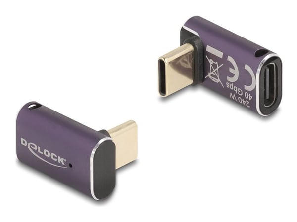 Delock - USB-adapter - USB-C (hane) till USB-C (hona) vinklad - Thunderbolt 4 - 48 V - 5 A - Stöd för Power Delivery 3,1, upp till 40 Gbps dataöver...