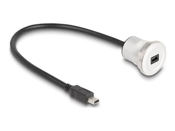 Delock - USB-forlengelseskabel - mini-USB type B (hann) til mini-USB type B (hunn) panelmonterbar - USB 2.0 - 30 cm - M22 thread - svart, sølv