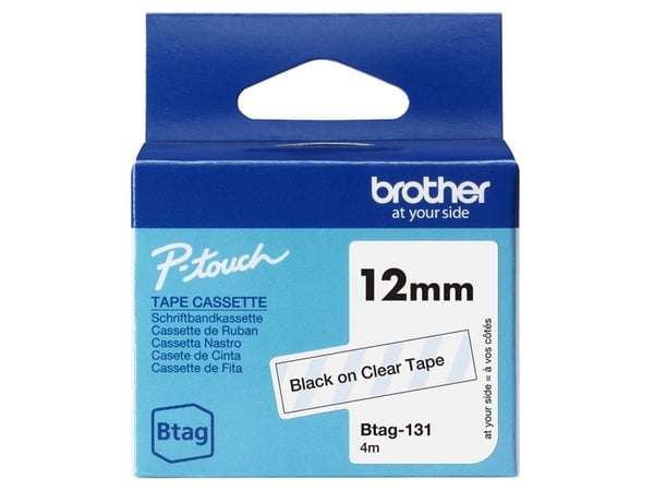 Brother BTAG-131, musta läpinäkyvällä, Brother, P-touch PT-N10, PT-N20, PT-N25BT, 1,2 cm, 4 m, 1 kpl