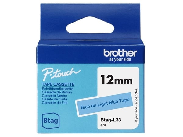 Brother BTAG-L33, Sininen vaalealla sinisellä, Filippiinit, 5 vuosi/vuosia, Brother, P-touch PT-N10, PT-N20, PT-N25BT, 1,2 cm
